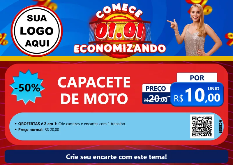 Modelo de Cartaz para Cartaz A4 Horizontal com o tema Comece 1º de Janeiro Economizando para Moto peças