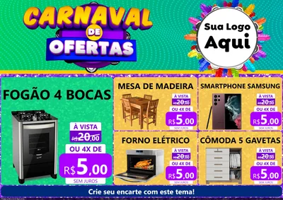 Modelo de Encarte para Encarte A4 Horizontal com o tema Carnaval de Ofertas para Móveis e Eletro