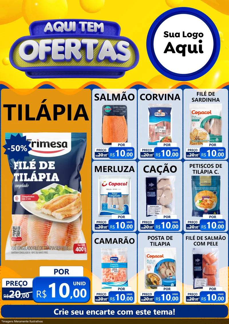 Modelo de Encarte para Encarte A4 Vertical com o tema Aqui Tem Ofertas para Peixaria
