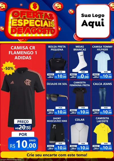 Modelo de Encarte para Encarte A4 Vertical com o tema Ofertas Especiais de Agosto para Roupas e acessórios