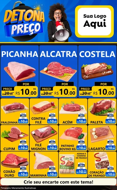 Modelo de Encarte para Encarte Grande com o tema Detona Preços para Açougue