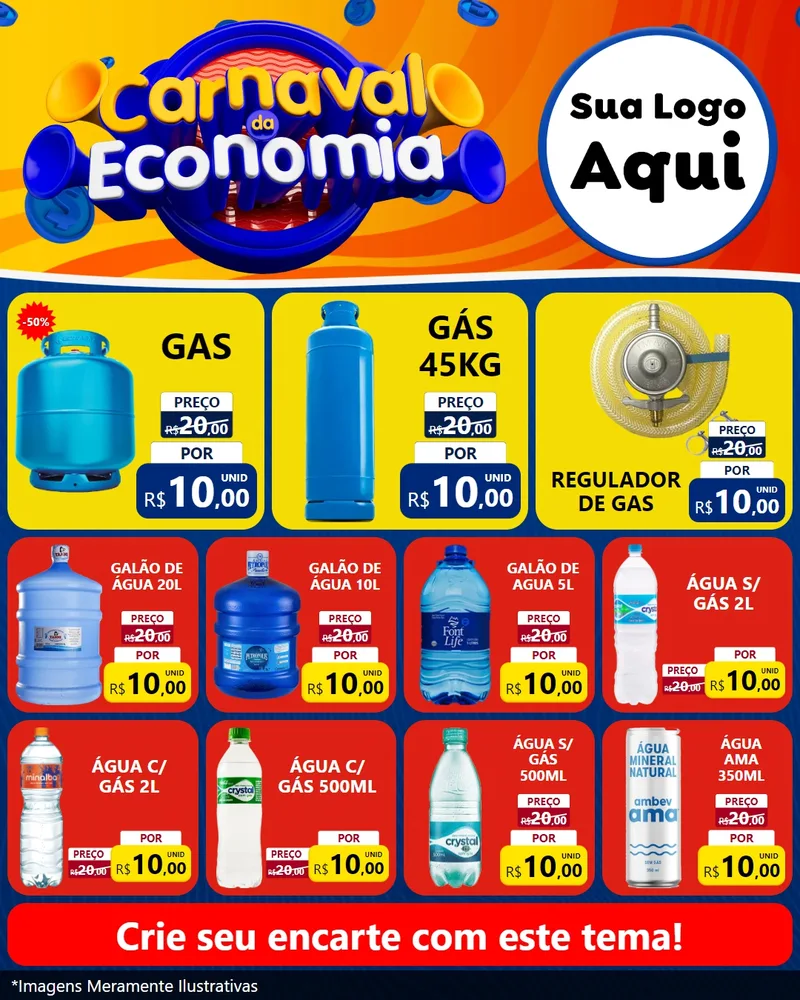 Modelo de Rede Social para Feed Instagram com o tema Carnaval da Economia para Água e gás
