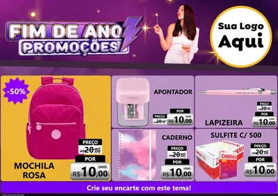 Modelo de Encarte para Encarte A4 Horizontal com o tema Fim de Ano Promoções para Papelaria
