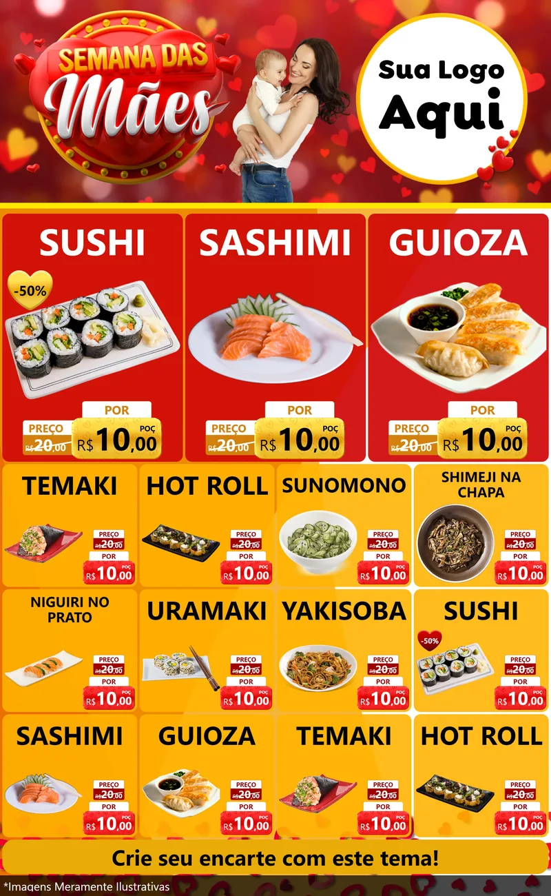 Modelo de Encarte para Encarte Grande com o tema Semana das Mães para Comida japonesa