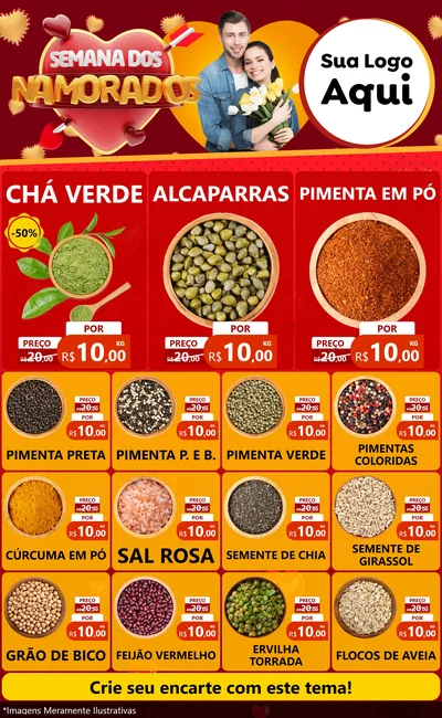 Modelo de Encarte para Encarte Grande com o tema Semana dos Namorados para Produtos Naturais