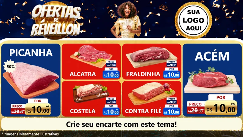 Modelo de TV para TV Horizontal com o tema Ofertas de Réveillon para Açougue