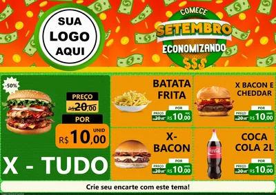 Modelo de Encarte para Encarte A4 Horizontal com o tema Comece Setembro Economizando para Hamburgueria