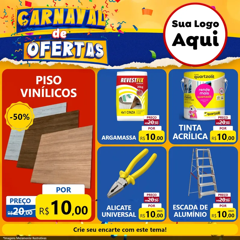 Modelo de Rede Social para Feed Facebook com o tema Carnaval de Ofertas para Material para Construção