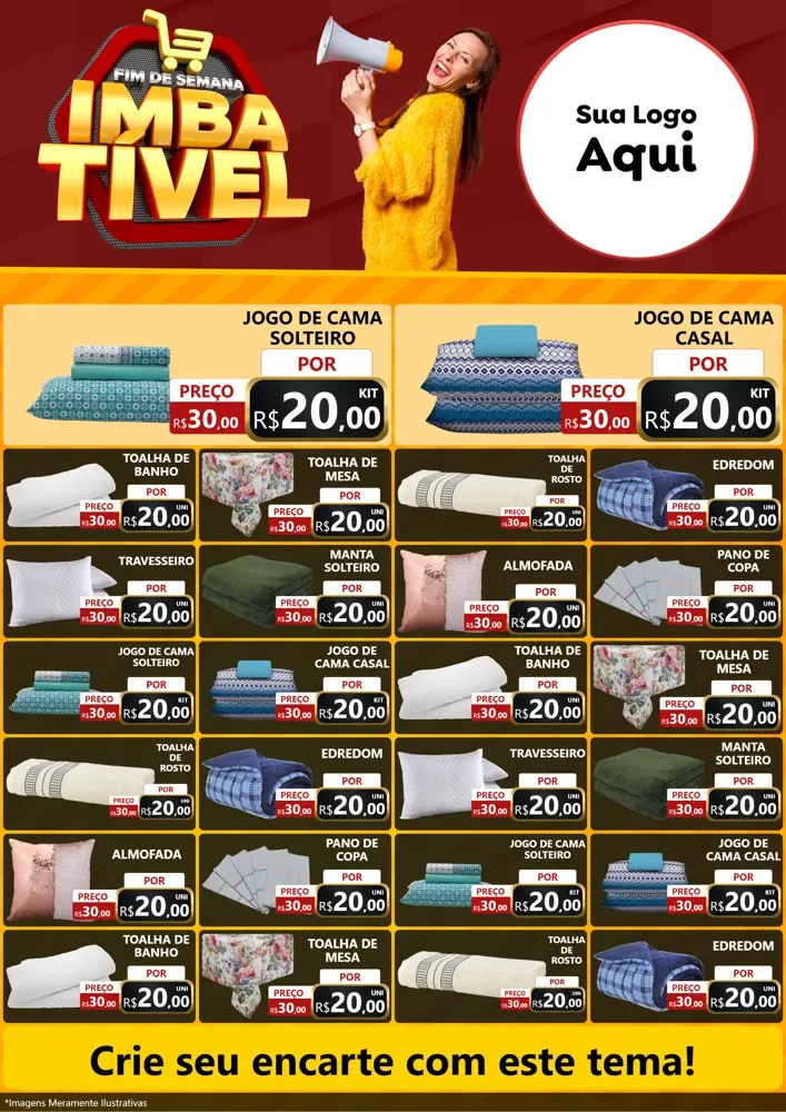 Modelo de Encarte para Encarte A4 Vertical com o tema Fim de Semana Imbatível para Cama, Mesa e Banho