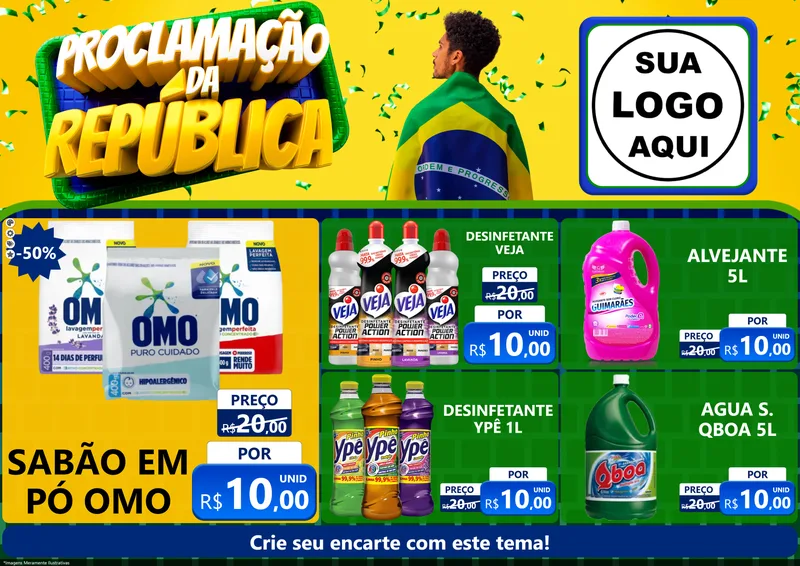 Modelo de Encarte para Encarte A4 Horizontal com o tema Proclamação da República para Produtos de Limpeza