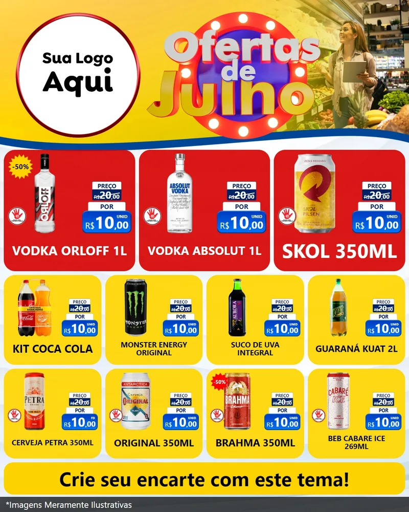 Modelo de Rede Social para Feed Instagram com o tema Ofertas de Julho para Distribuidora de bebidas
