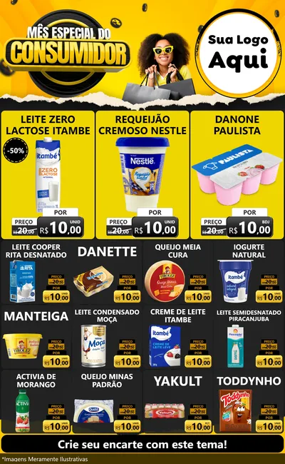 Modelo de Encarte para Encarte Grande com o tema Mês Especial do Consumidor para Frios e Laticínios