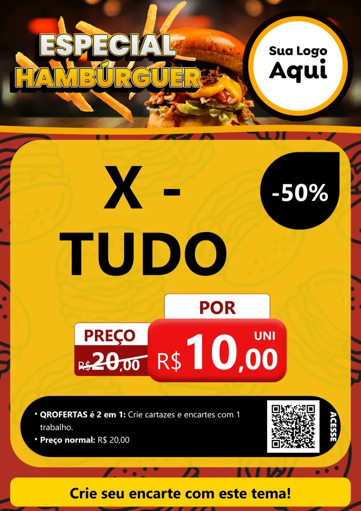 Modelo de Cartaz para Cartaz A4 Vertical com o tema Especial Hambúrguer para Hamburgueria