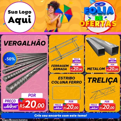 Modelo de Rede Social para Feed Facebook com o tema Folia de Ofertas para Ferragens
