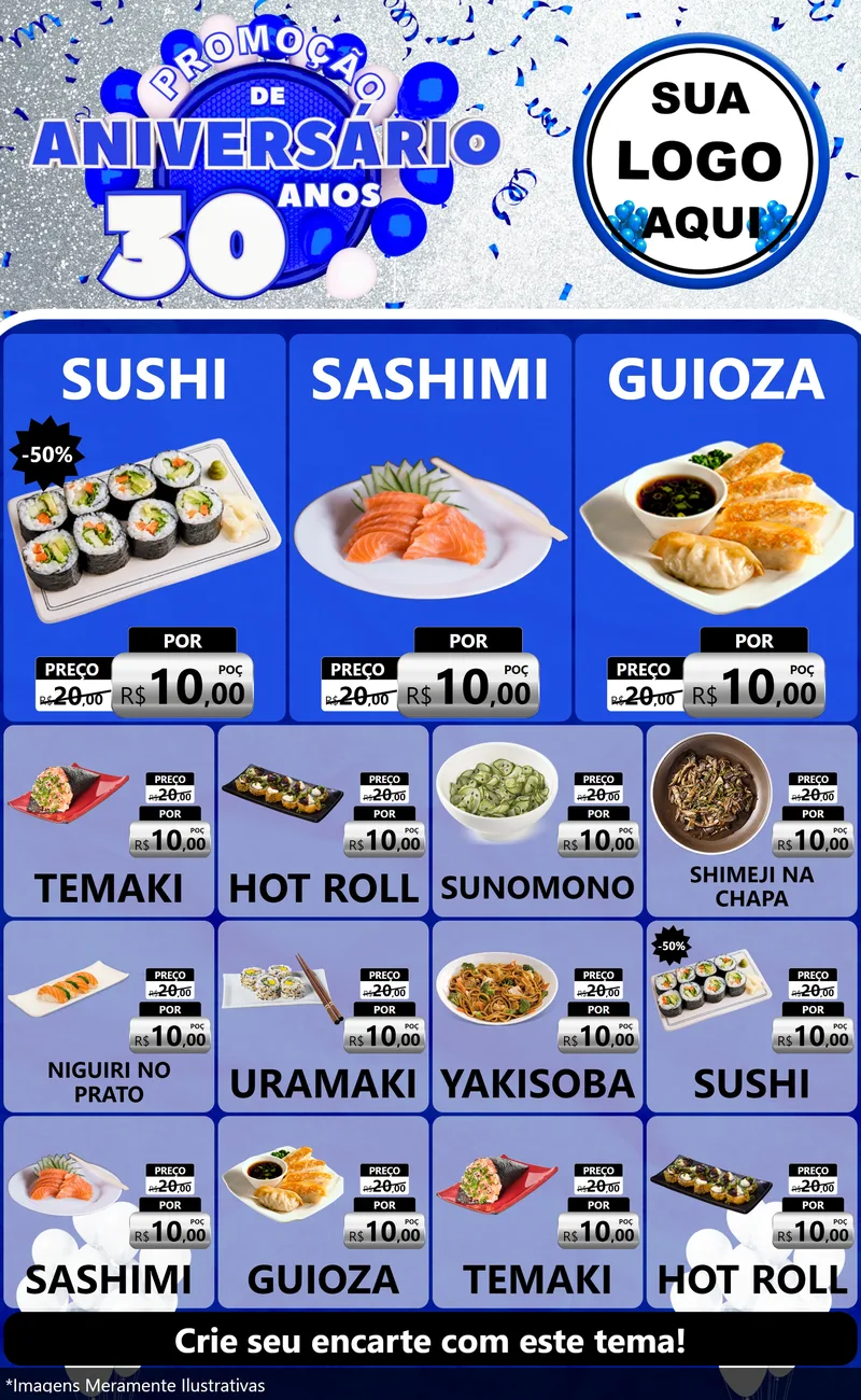Modelo de Encarte para Encarte Grande com o tema Promoção de Aniversário - 30 Anos para Comida japonesa