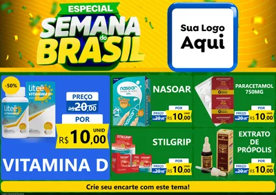Modelo de Encarte para Encarte A4 Horizontal com o tema Especial Semana do Brasil para Farmácia