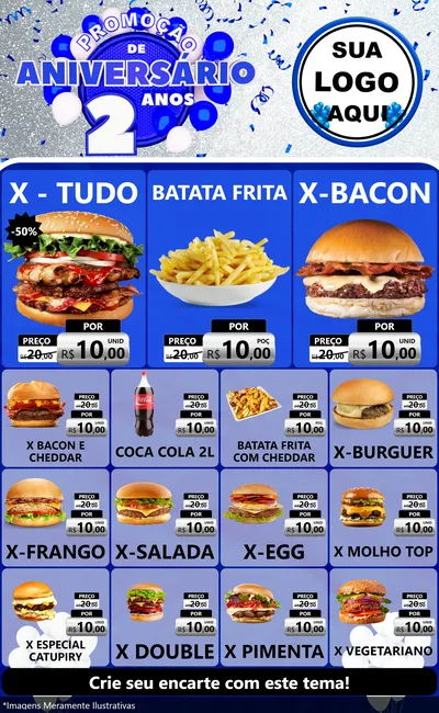 Modelo de Encarte para Encarte Grande com o tema Promoção de Aniversário - 2 Anos para Hamburgueria