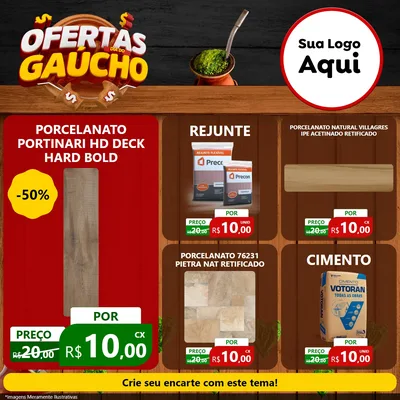 Modelo de Rede Social para Feed Facebook com o tema Ofertas Dia do Gaúcho para Pisos e revestimentos