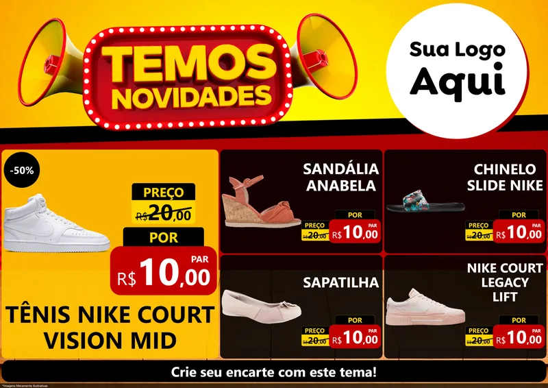 Modelo de Encarte para Encarte A4 Horizontal com o tema Temos Novidades para Calçados
