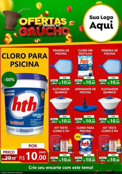 Modelo de Encarte para Encarte A4 Vertical com o tema Ofertas Semana Do Gaúcho para Produtos para Piscina