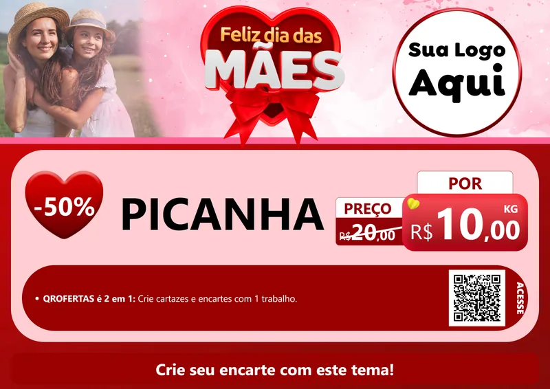 Modelo de Cartaz para Cartaz A4 Horizontal com o tema Feliz Dia Das Mães para Açougue