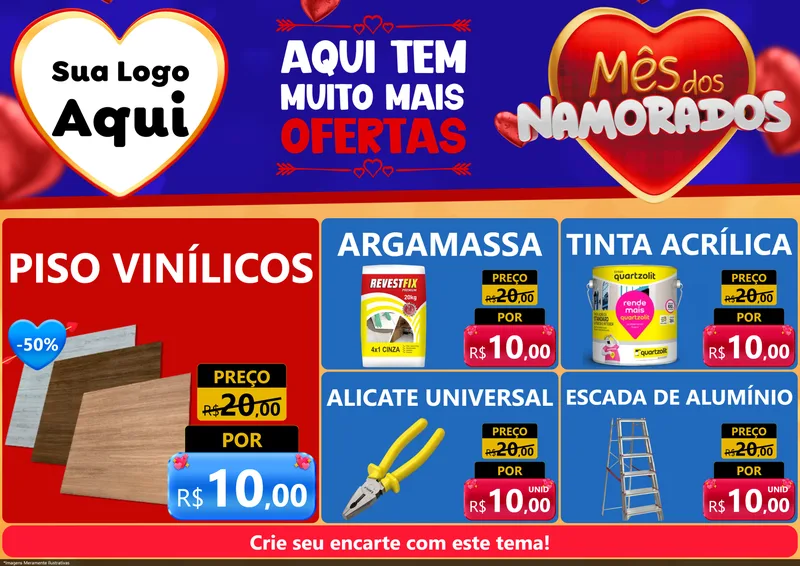 Modelo de Encarte para Encarte A4 Horizontal com o tema Mês dos Namorados para Material para Construção