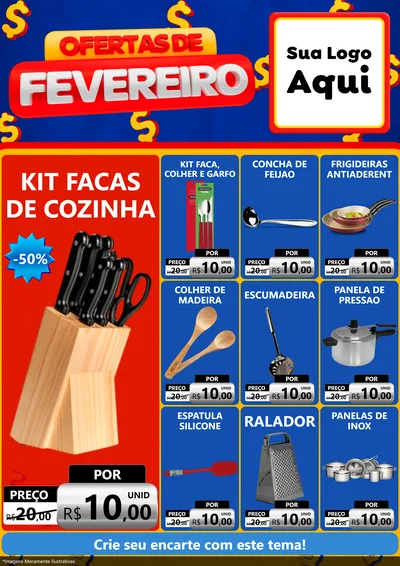 Modelo de Encarte para Encarte A4 Vertical com o tema Ofertas de Fevereiro para Utilidades Domésticas