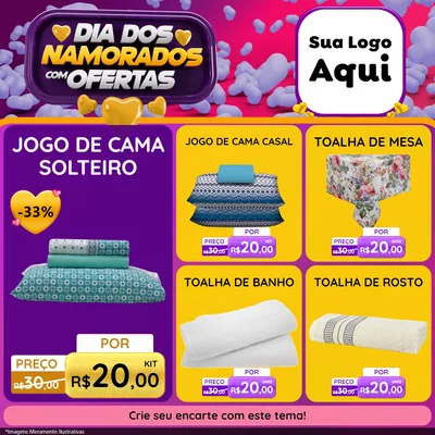 Modelo de Rede Social para Feed Facebook com o tema Dia Dos Namorados Com Ofertas para Cama, Mesa e Banho