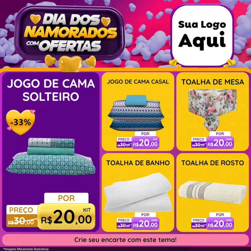 Modelo de Rede Social para Feed Facebook com o tema Dia Dos Namorados Com Ofertas para Cama, Mesa e Banho