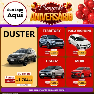 Modelo de Rede Social para Feed Facebook com o tema Promoção de Aniversário para Concessionaria de Carros