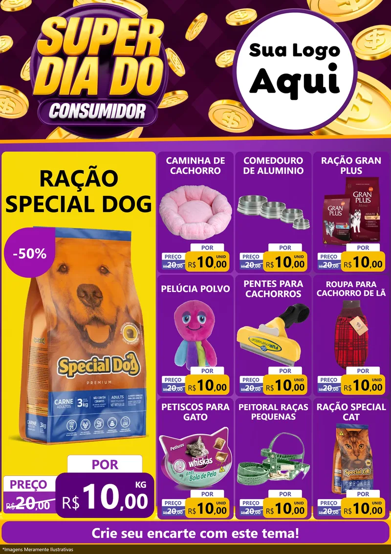 Modelo de Encarte para Encarte A4 Vertical com o tema Super Dia do Consumidor para Pet Shop