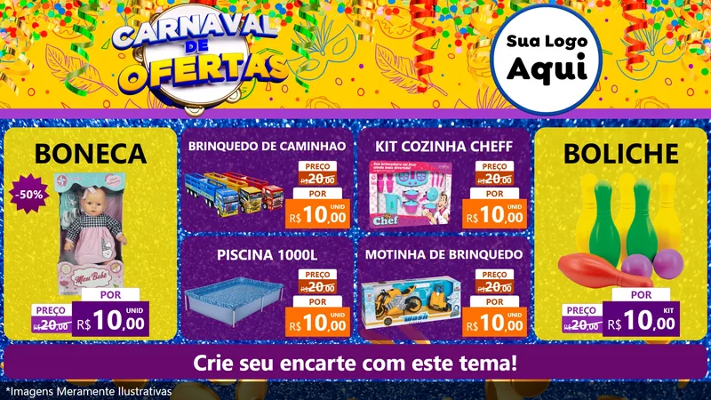 Modelo de TV para TV Horizontal com o tema Carnaval de Ofertas para Brinquedos