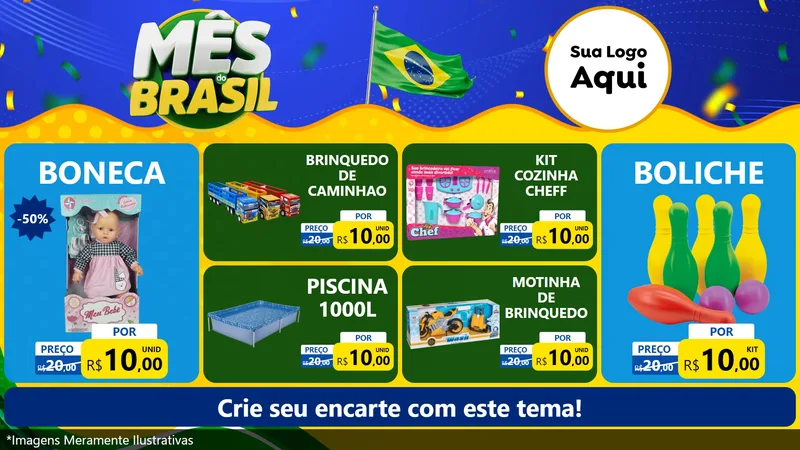 Modelo de TV para TV Horizontal com o tema Mês do Brasil para Brinquedos