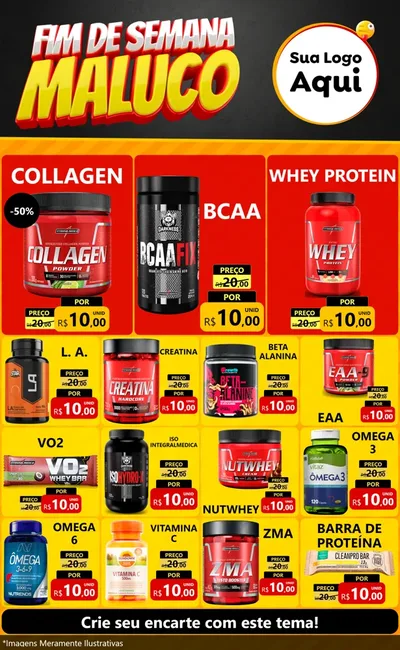 Modelo de Encarte para Encarte Grande com o tema Final de Semana Maluco para Suplementos alimentares