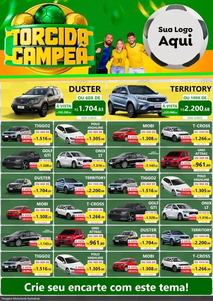 Modelo de Encarte para Encarte A4 Vertical com o tema Torcida Campeã - Copa para Concessionaria de Carros