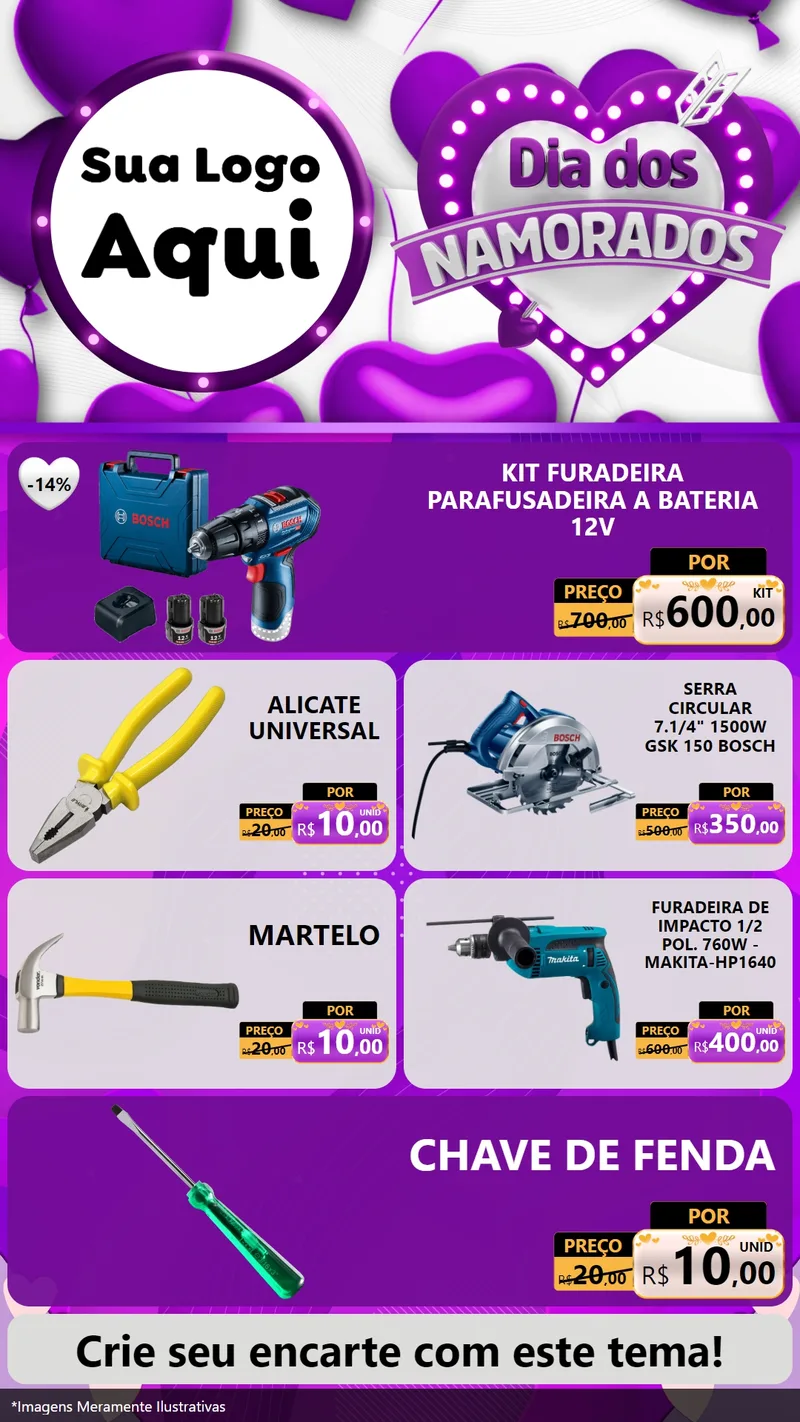 Modelo de TV para TV Vertical com o tema Dia dos Namorados para Maquinas e Ferramentas