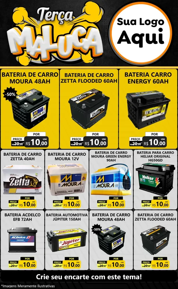 Modelo de Encarte para Encarte Grande com o tema Terça Maluca para Baterias Elétricas