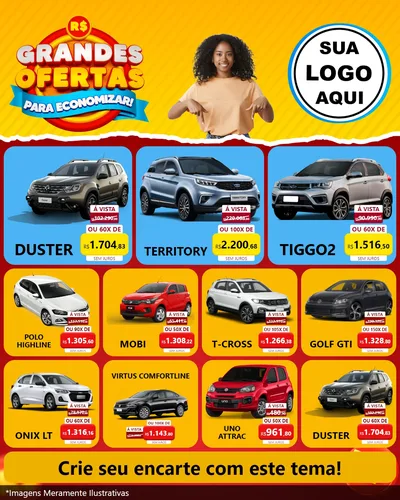 Modelo de Rede Social para Feed Instagram com o tema Grandes Ofertas Para Economizar! para Concessionaria de Carros