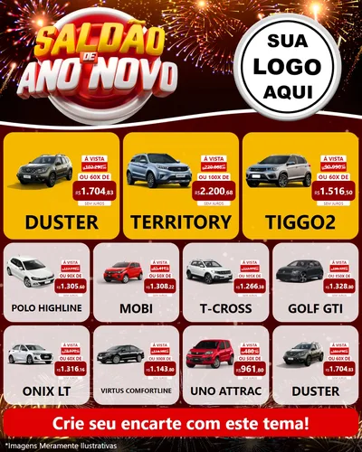 Modelo de Rede Social para Feed Instagram com o tema Saldão de Ano Novo para Concessionaria de Carros