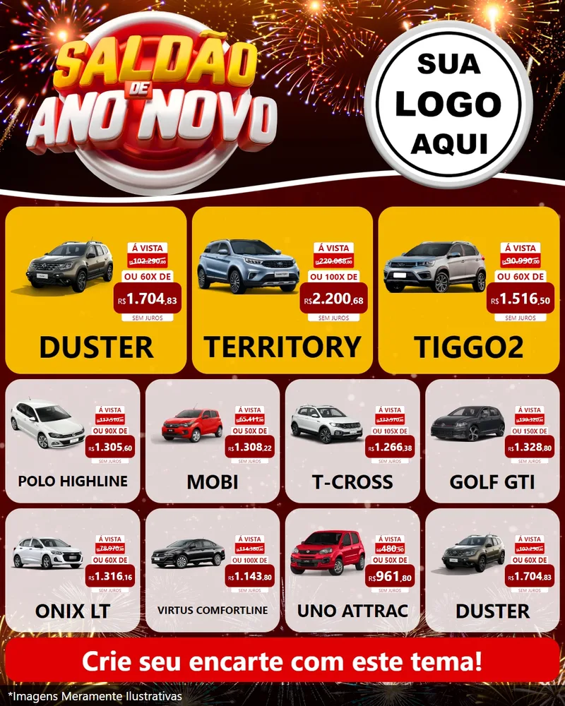 Modelo de Rede Social para Feed Instagram com o tema Saldão de Ano Novo para Concessionaria de Carros
