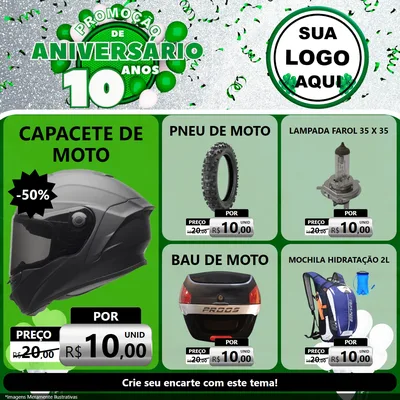 Modelo de Rede Social para Feed Facebook com o tema Promoção de Aniversário - 10 Anos para Moto peças