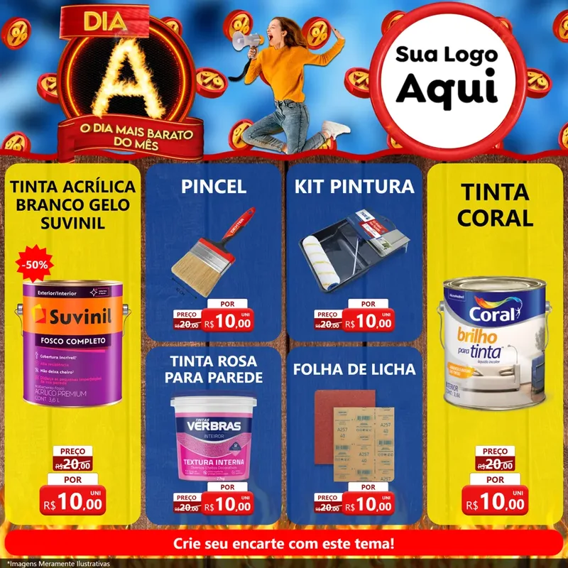 Modelo de Rede Social para Feed Facebook com o tema Dia A - O Dia Mais Barato Do Mês para Tintas e Ferramentas