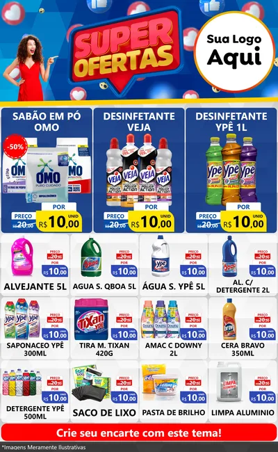 Modelo de Encarte para Encarte Grande com o tema Super Ofertas para Produtos de Limpeza