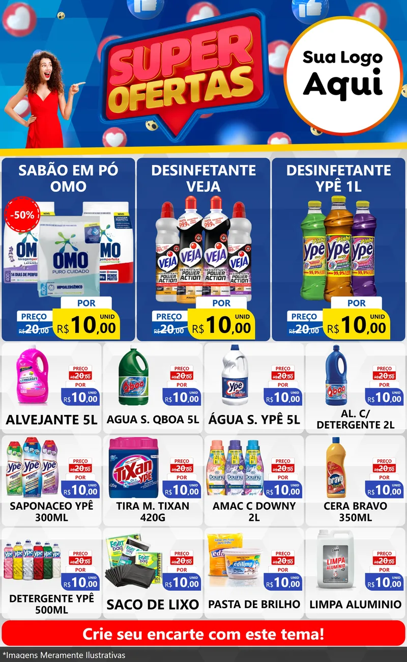 Modelo de Encarte para Encarte Grande com o tema Super Ofertas para Produtos de Limpeza