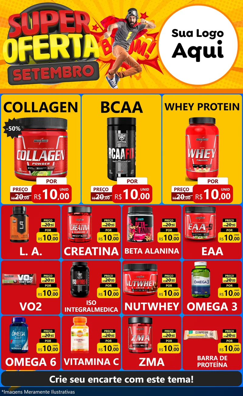 Modelo de Encarte para Encarte Grande com o tema Super Oferta Setembro para Suplementos alimentares