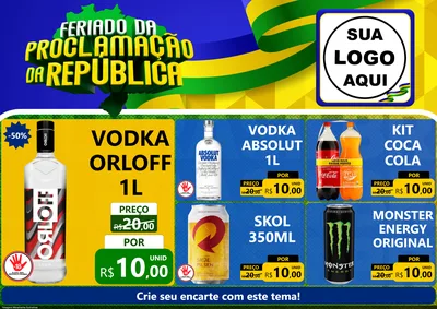Modelo de Encarte para Encarte A4 Horizontal com o tema Feriado da Proclamação da República para Distribuidora de bebidas