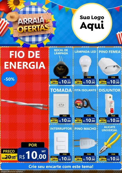 Modelo de Encarte para Encarte A4 Vertical com o tema Arraiá de Ofertas para Materiais Elétricos