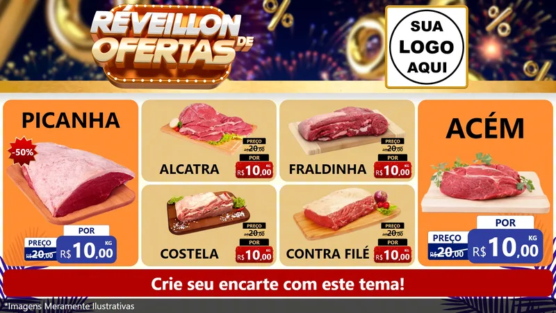 Modelo de TV para TV Horizontal com o tema Réveillon de Ofertas para Açougue