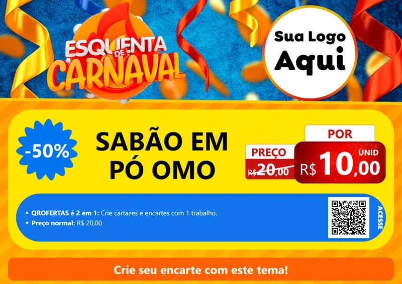 Modelo de Cartaz para Cartaz A4 Horizontal com o tema Esquenta de Carnaval para Produtos de Limpeza