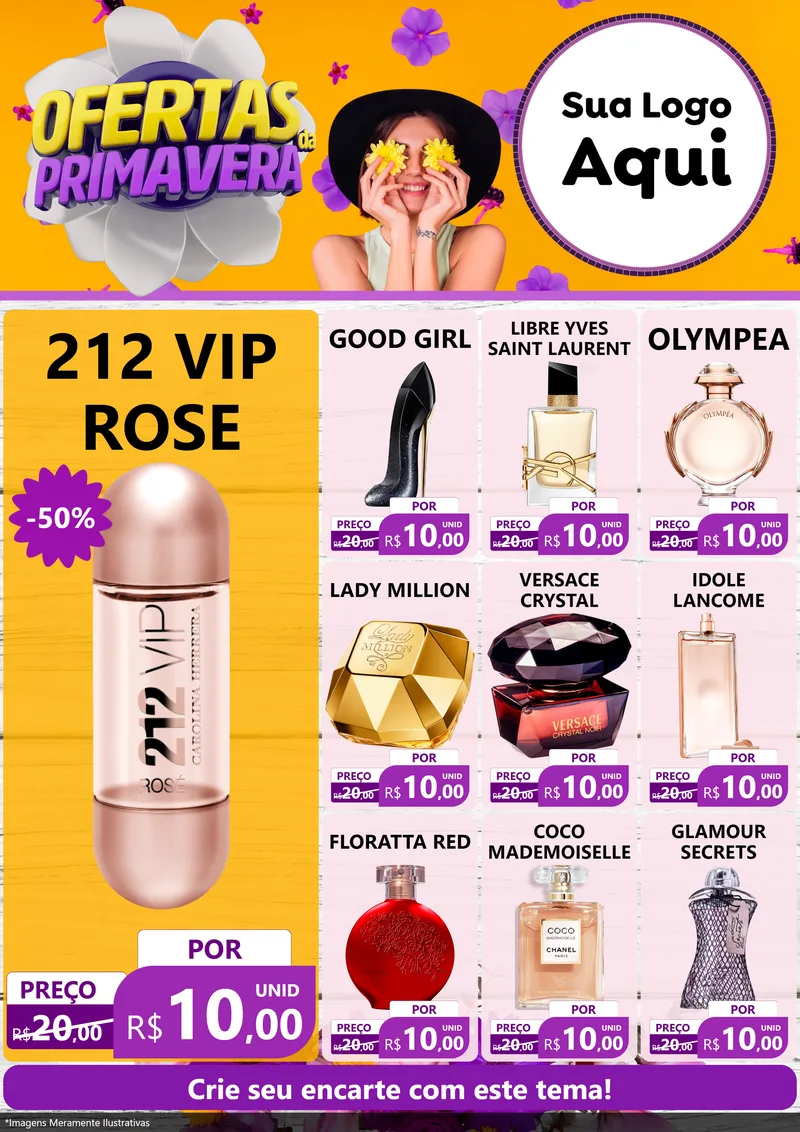 Modelo de Encarte para Encarte A4 Vertical com o tema Ofertas Da Primavera para Perfumes